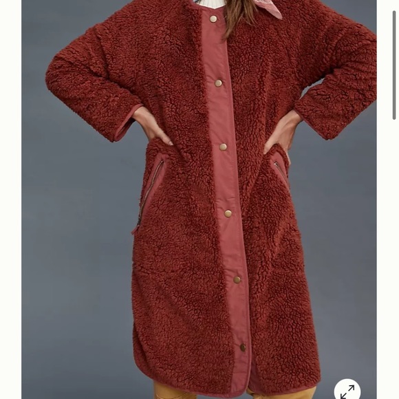✨Anthropologie REVERSIBLE Fleece Long Jacket ✨ - Picture 2 of 4